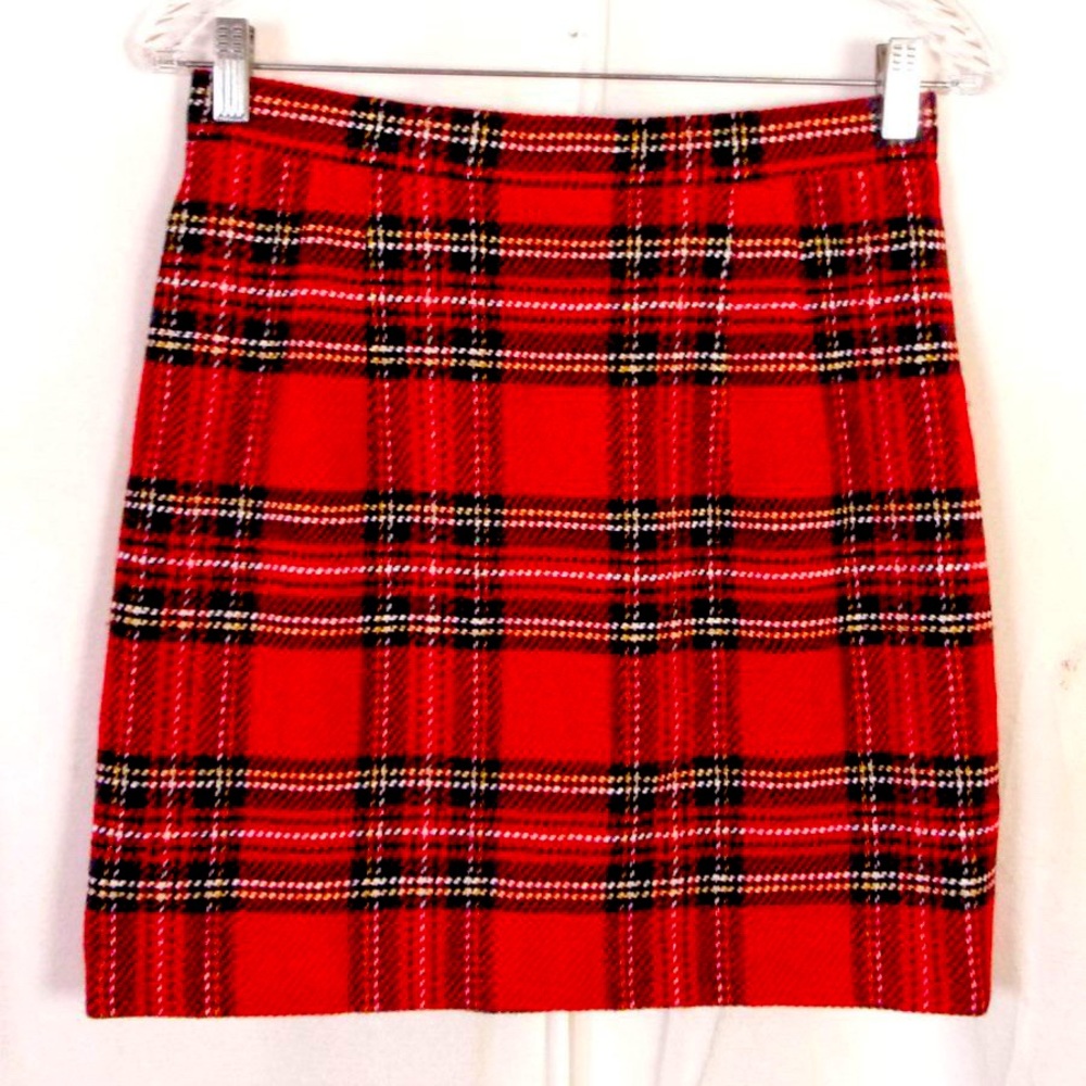 Crisca Red Plaid vintage 80s wool mini pencil 38
